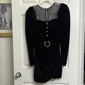 MAJORELLE Black Velvet Dress with Heart Accent
